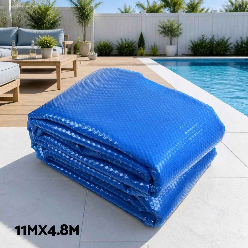 Pool Cover Solar Blanket 11m x 4.8m 500 Micron Blue with Aluminium Roller System
