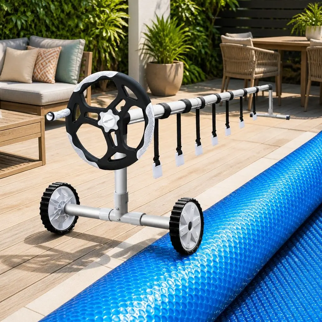 Pool Cover Solar Blanket 11m x 4.8m 500 Micron Blue with Aluminium Roller System