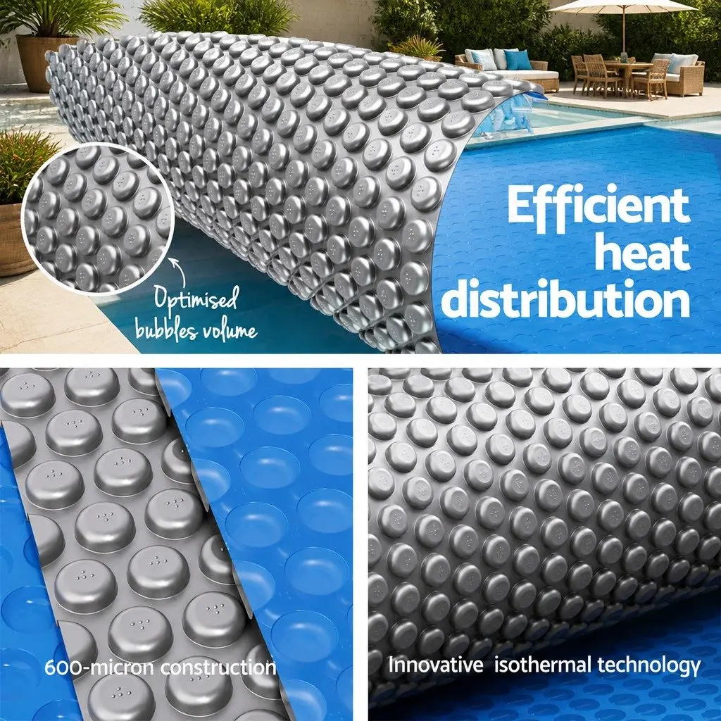 Pool Cover 11m x 6.2m Solar Blanket 600 Micron with Aluminium Roller 6.55m