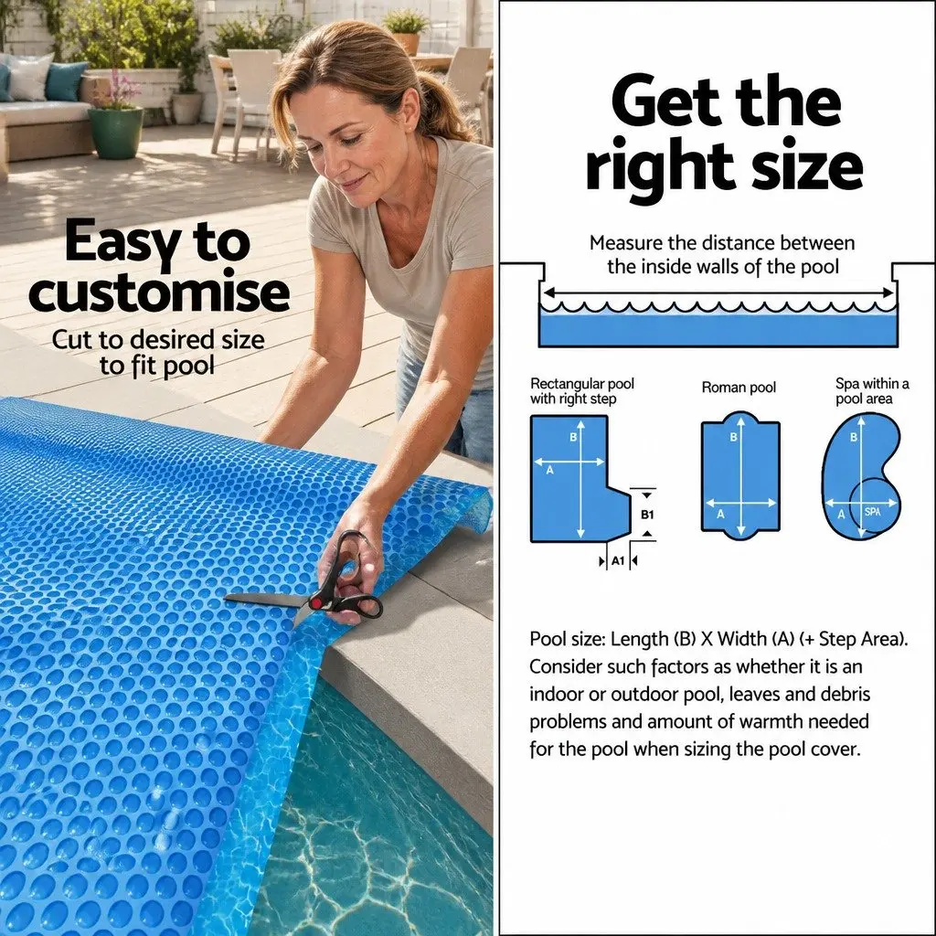 Pool Solar Cover 11x6.2m 600 Micron Bubble Swimming Pool Blanket Blue Silver