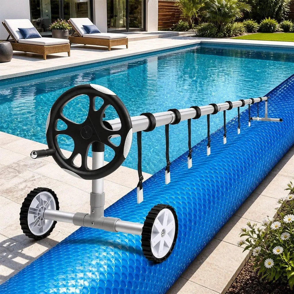 Pool Cover 11x6.2m 400 Micron Solar Blanket with Aluminium Roller Blue Silver