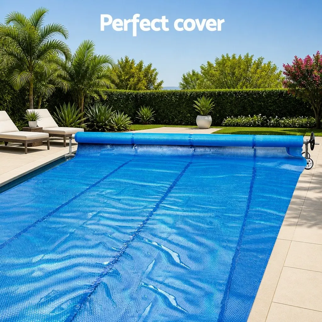 Pool Cover 11x6.2m 400 Micron Solar Blanket with Aluminium Roller Blue Silver