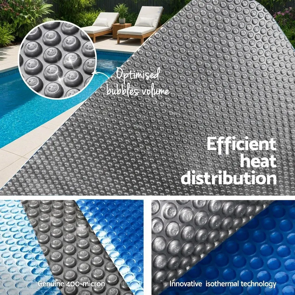 Pool Cover 11x6.2m 400 Micron Solar Blanket with Aluminium Roller Blue Silver