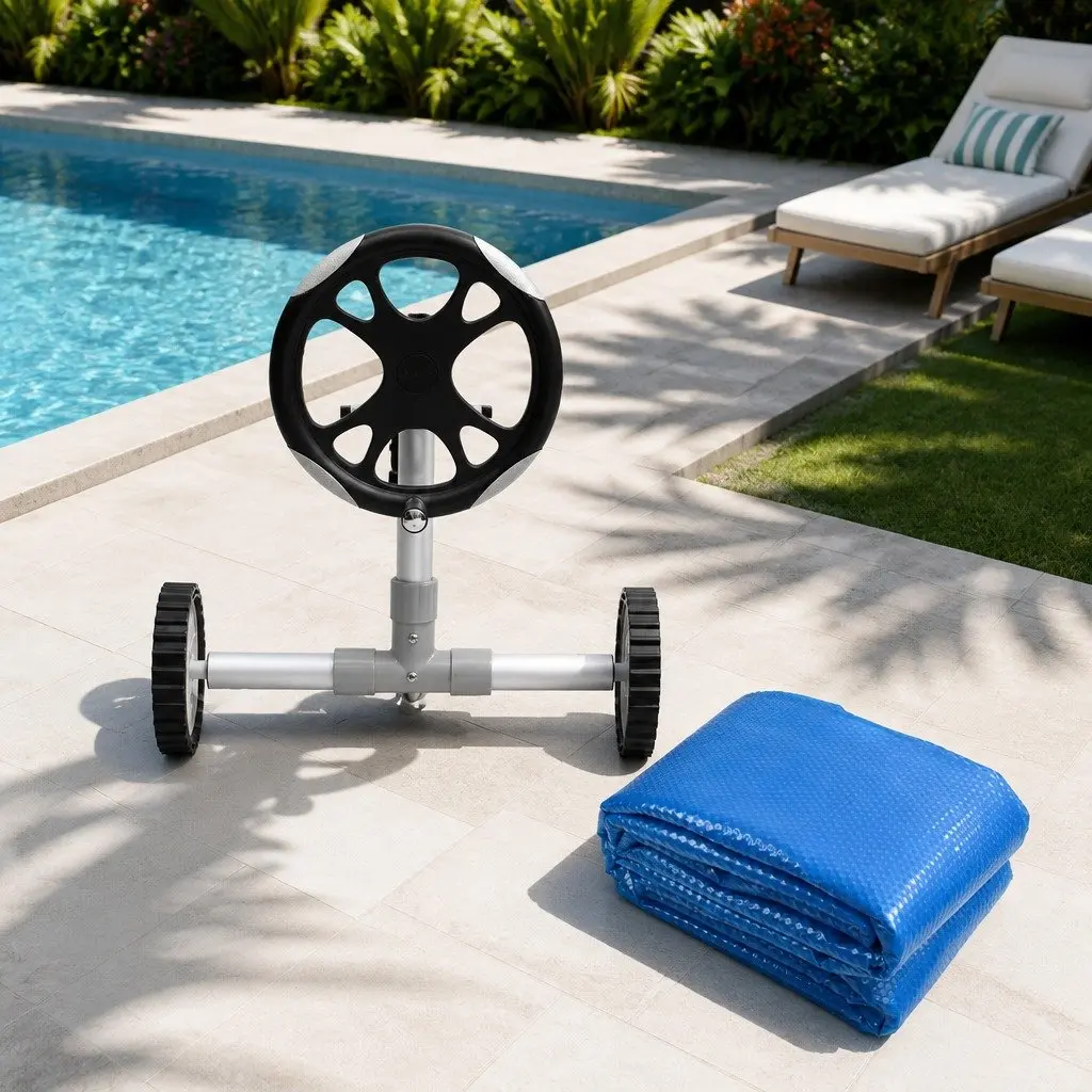 Pool Cover 11x6.2m 400 Micron Solar Blanket with Aluminium Roller Blue Silver