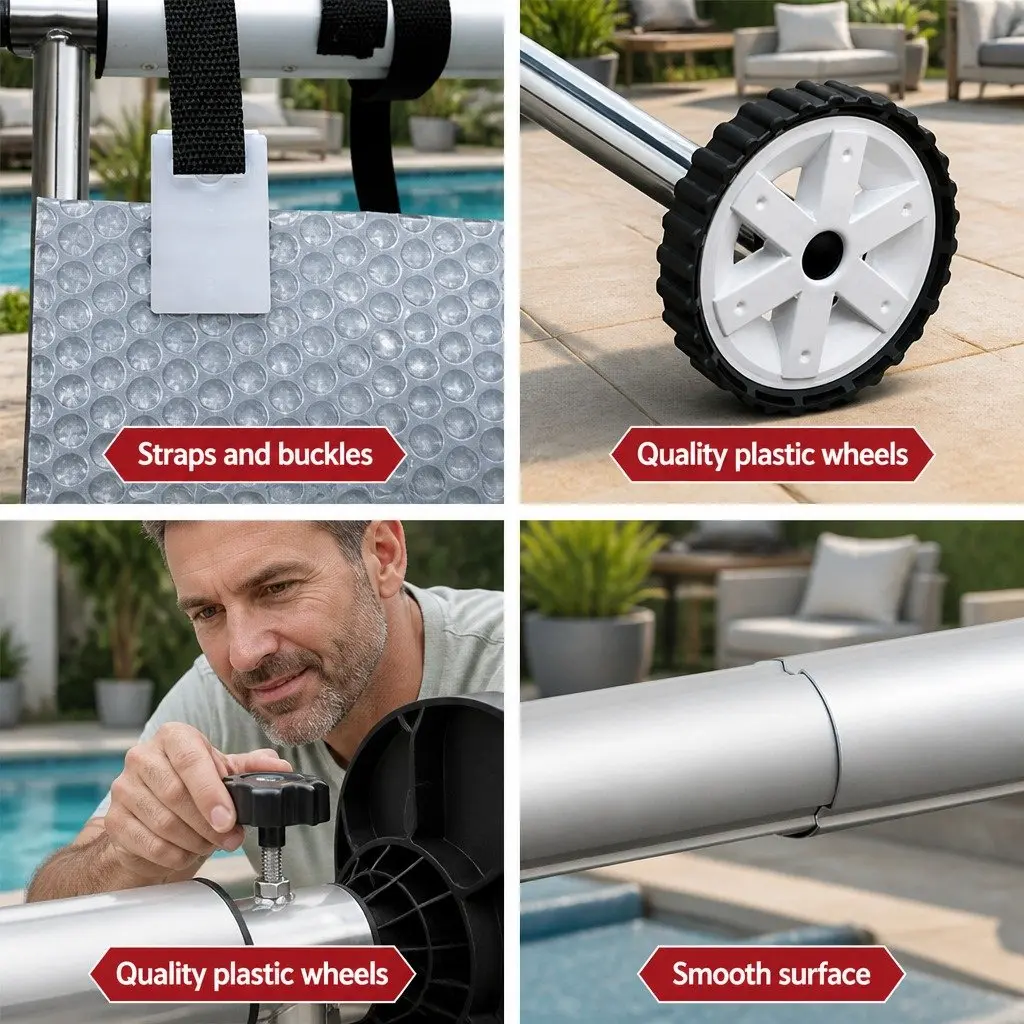 Pool Cover Solar Blanket 6.5x3m Aluminium Roller 400 Micron Silver