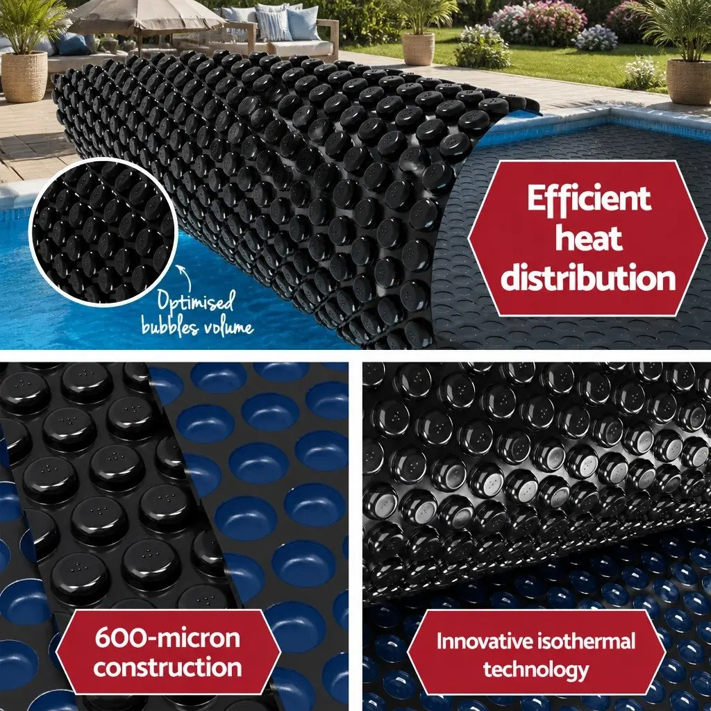Solar Pool Cover 6.5m x 3m 600 Micron Blue Black with Aluminium Roller Crank Wheel