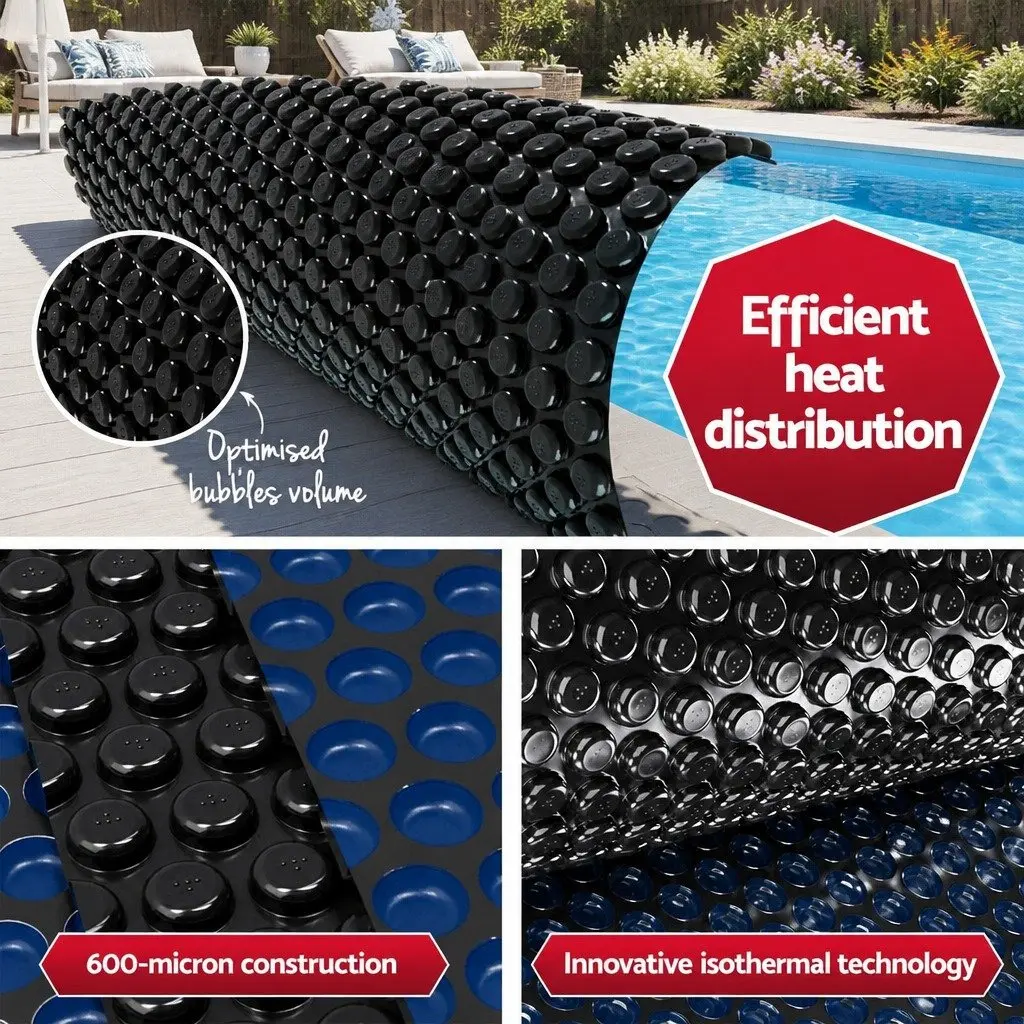 Solar Pool Cover 6.5m x 3m 600 Micron Blue Black with Aluminium Roller Crank Wheel