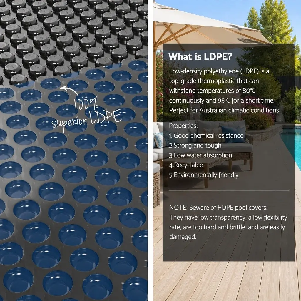 Solar Pool Cover 6.5m x 3m 600 Micron Blue Black with Aluminium Roller Crank Wheel