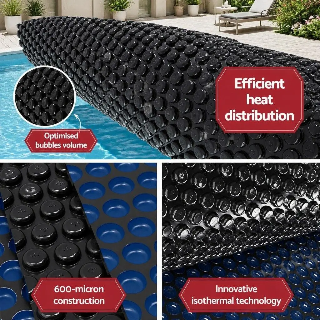 Solar Pool Cover 6.5x3m 600 Micron with Aluminium Roller 5.55m Black Blue