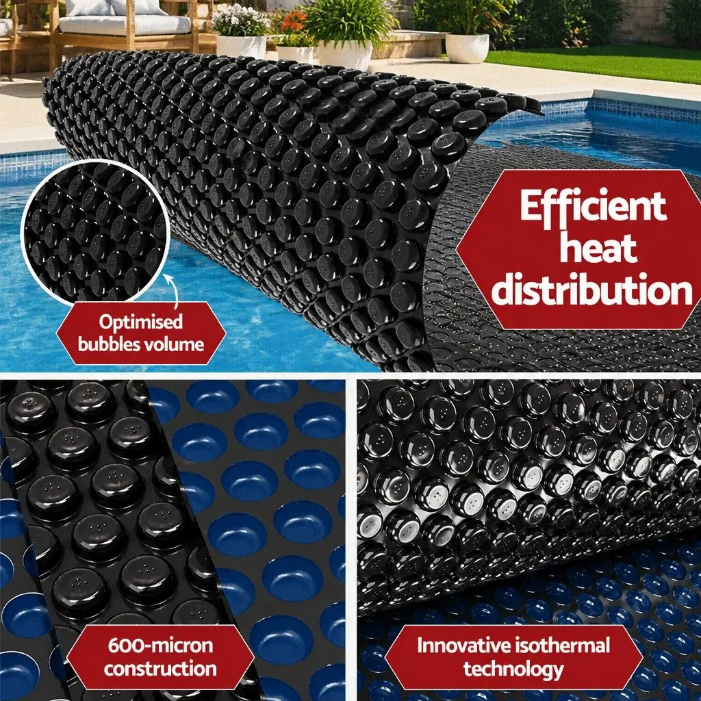 Pool Cover Solar Heated 6.5m x 3m 600 Micron Bubble Blanket Blue Black
