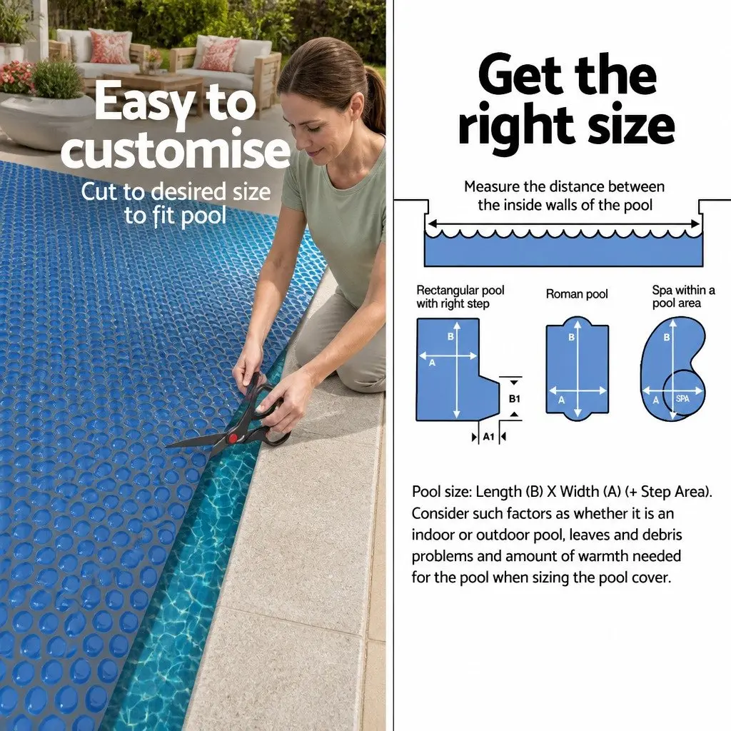 Pool Cover Solar Heated 6.5m x 3m 600 Micron Bubble Blanket Blue Black