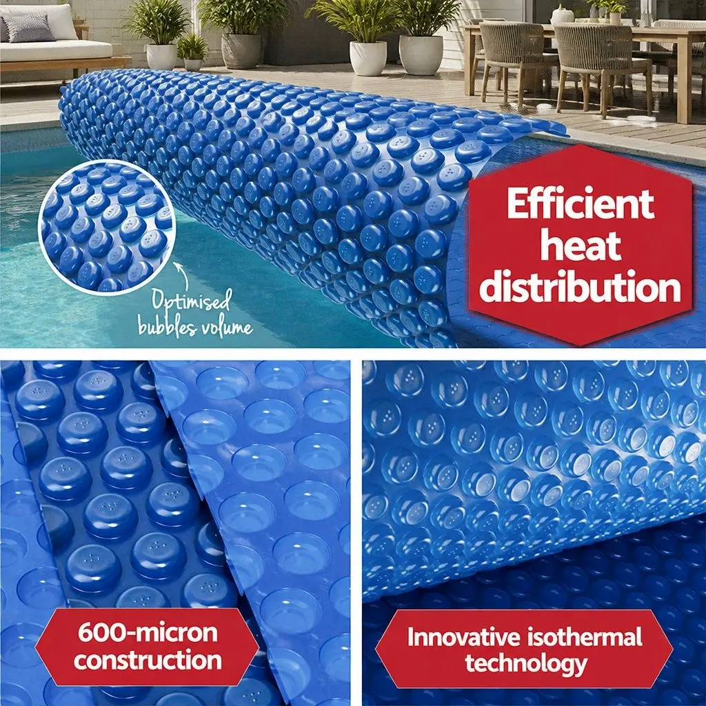 Pool Cover Solar Blanket 6.5m x 3m Blue 600 Micron with Aluminium Roller Crank Wheel