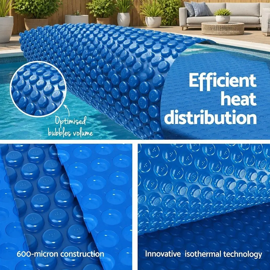 Pool Cover Solar Blanket 6.5m x 3m Blue 600 Micron with Aluminium Roller Crank Wheel