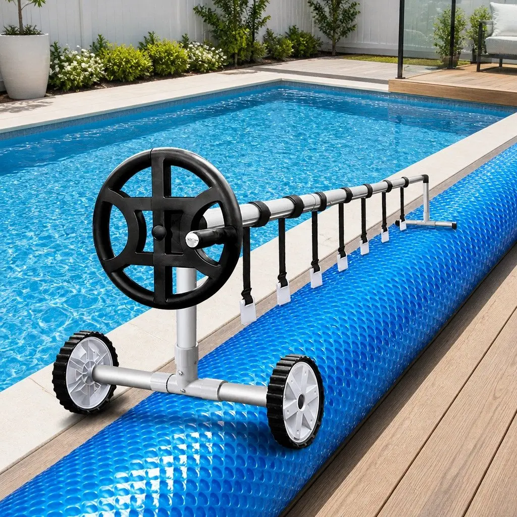 Pool Cover 6.5x3m Solar Blanket 400 Micron with Aluminium Roller 2.1-4.05m