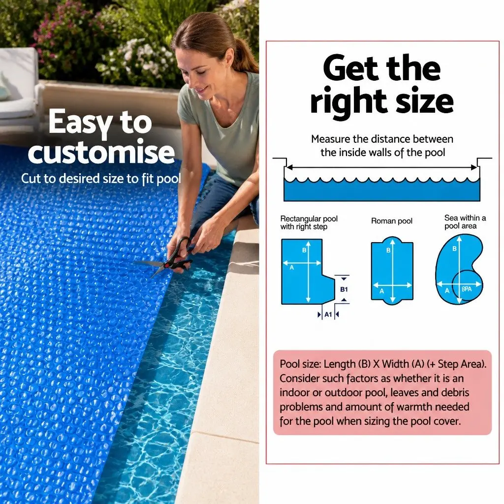 Pool Cover 6.5x3m Solar Blanket 400 Micron with Aluminium Roller 2.1-4.05m