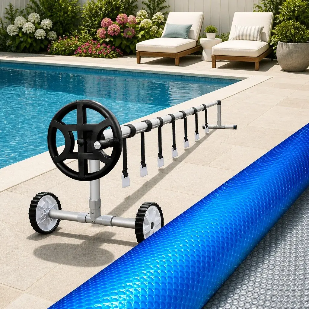 Pool Cover 6.5x3m Solar Blanket 400 Micron with Aluminium Roller 2.1-4.05m