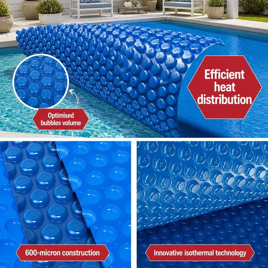 Pool Cover 7x4m Solar Blanket 600 Micron with Aluminium Roller Crank Wheel