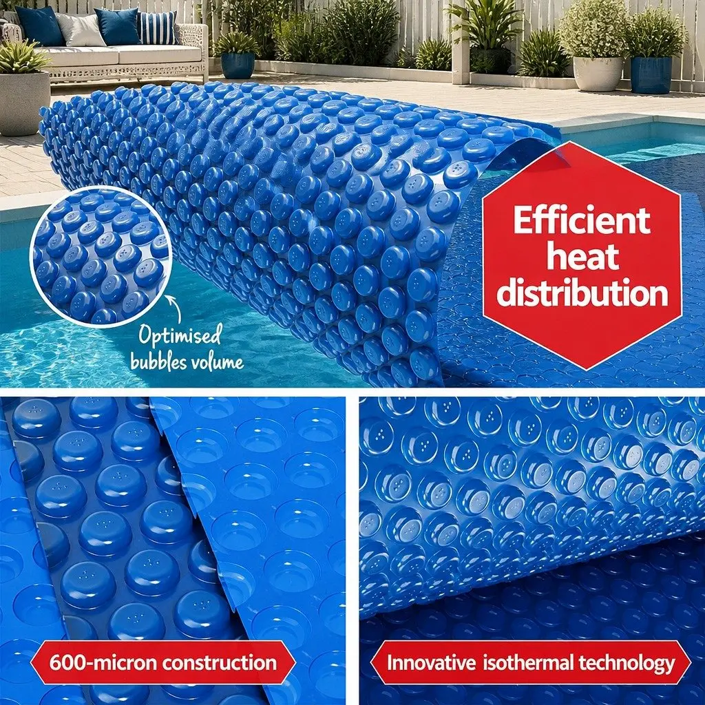 Pool Cover 7x4m Solar Blanket 600 Micron with Aluminium Roller Crank Wheel