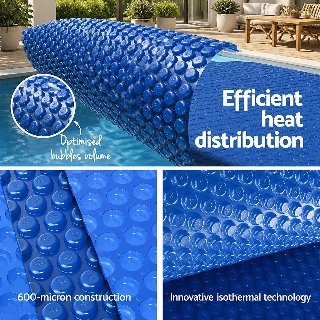 Pool Cover Solar Blanket 7x4m Blue 600 Micron with Aluminium Roller Crank System