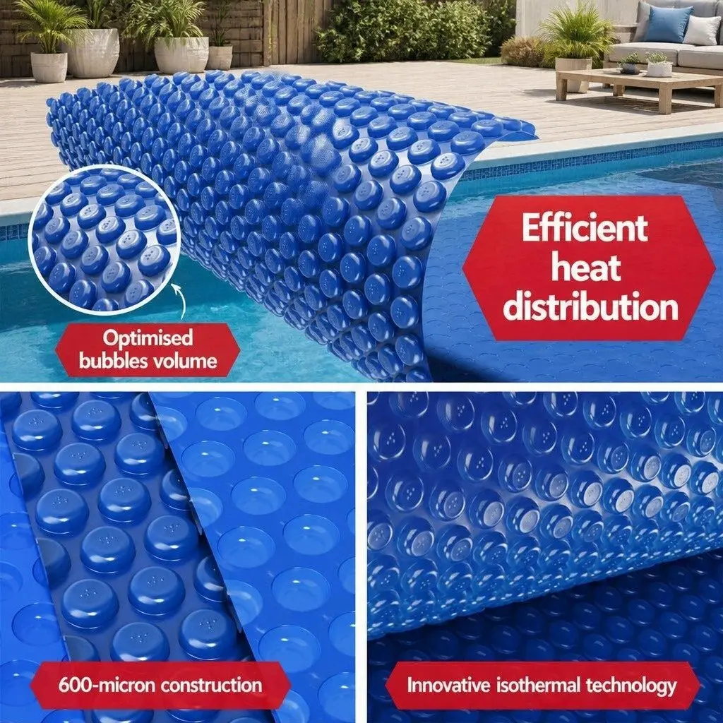 Solar Pool Cover 7x4m 600 Micron with Aluminium Roller 5.55m Adjustable Swimming