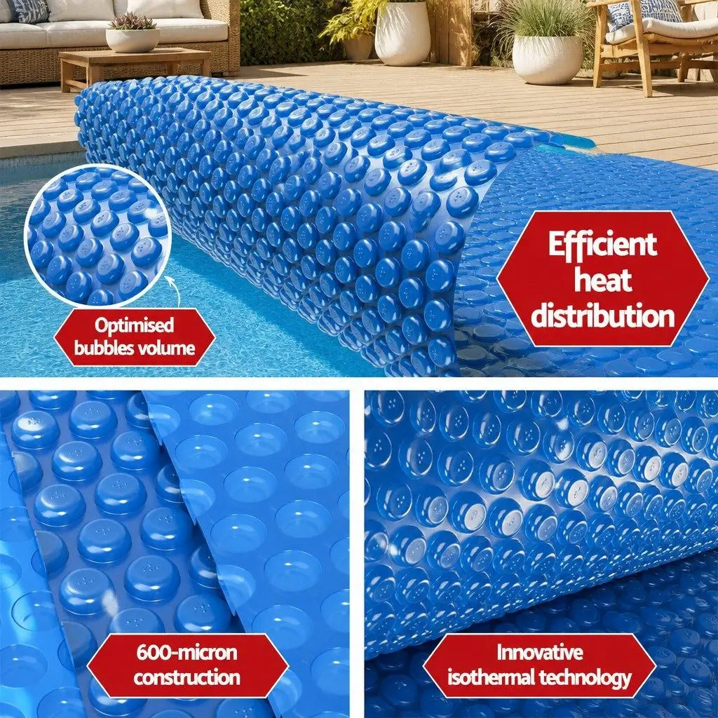 Solar Pool Cover 7x4m 600 Micron with Aluminium Roller 5.55m Adjustable Swimming
