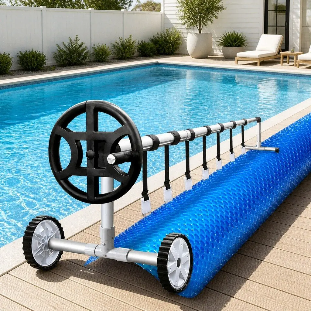 Pool Cover Solar Blanket 7x4m 500 Micron Blue and Silver with Aluminium Roller Heating System