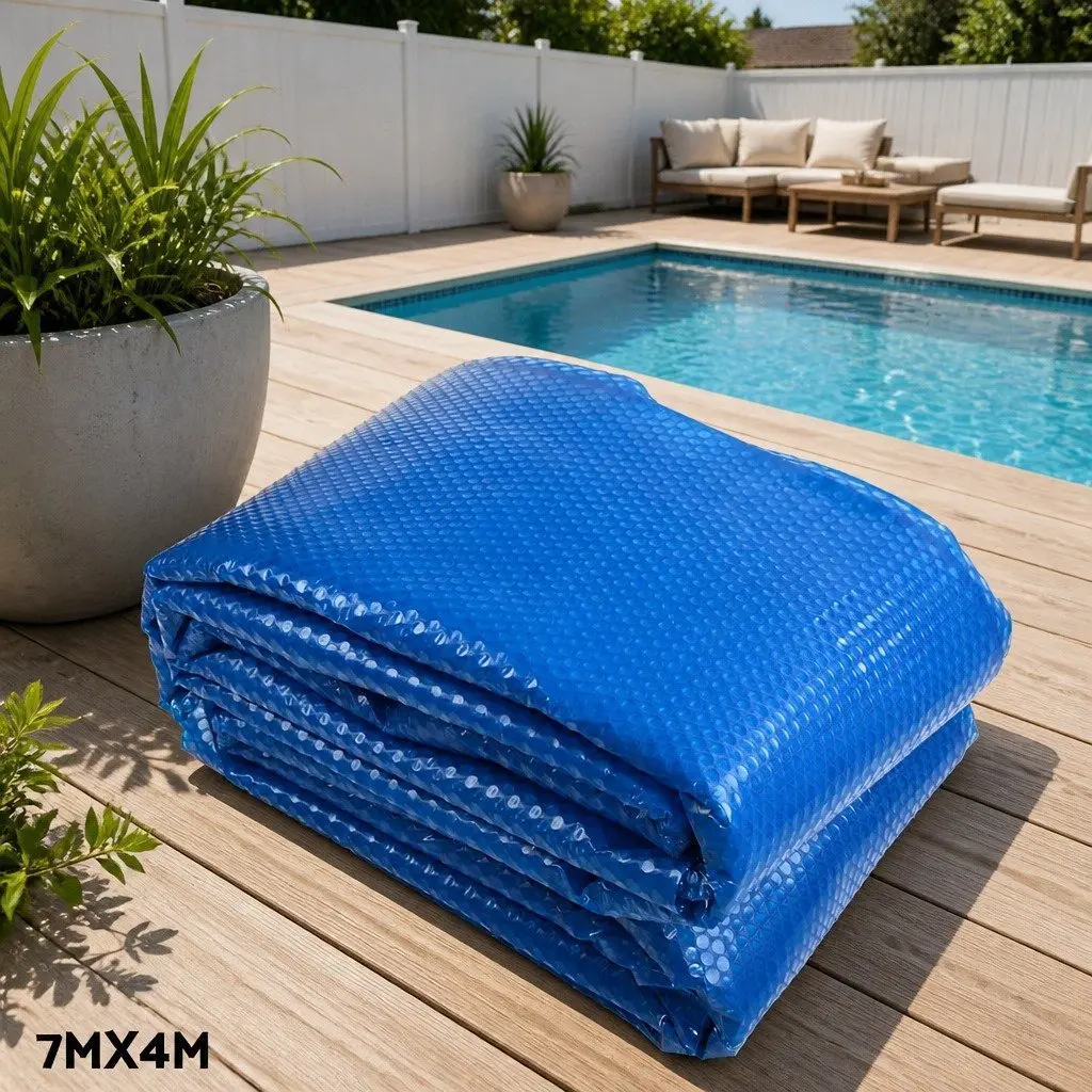 Pool Cover Solar Blanket 7x4m 500 Micron Blue and Silver with Aluminium Roller Heating System