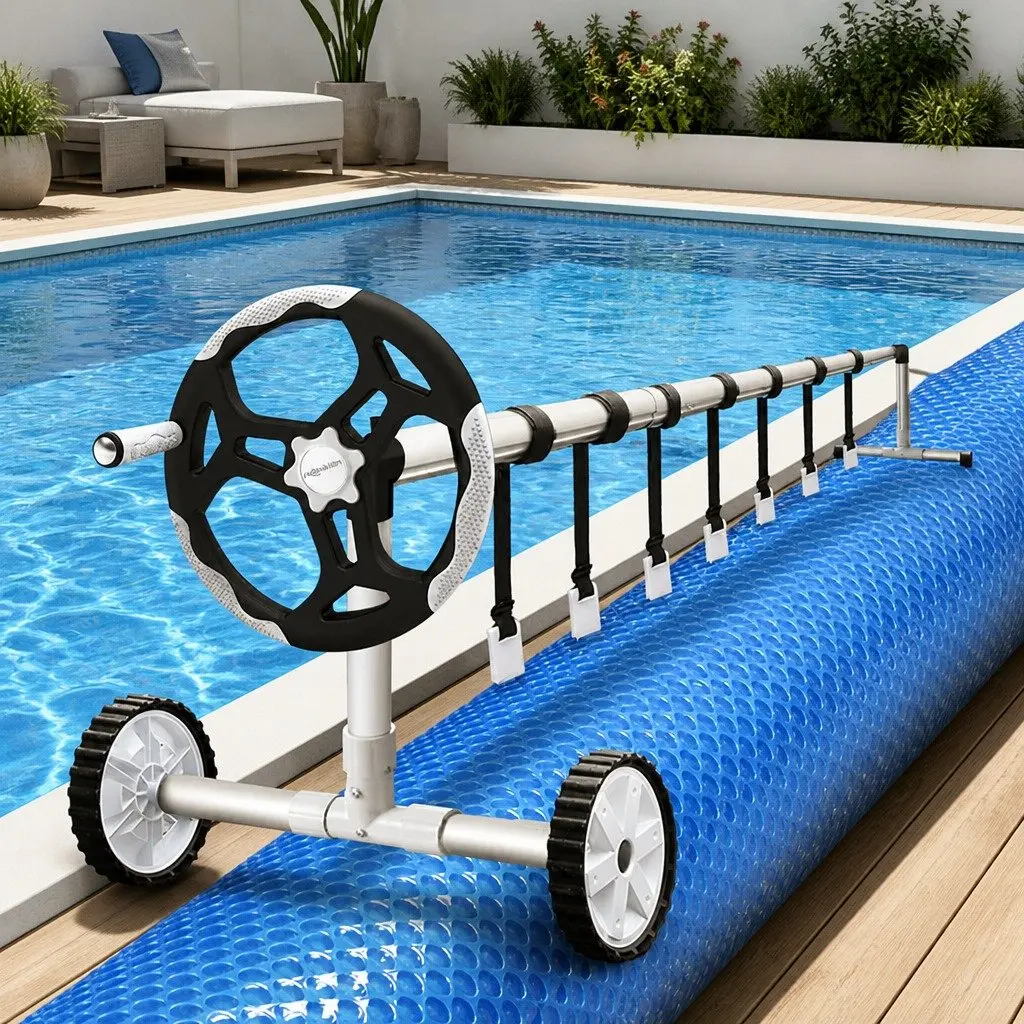 Pool Cover 7x4m Solar Blanket 500 Micron Blue with Aluminium Roller 5.5m Width