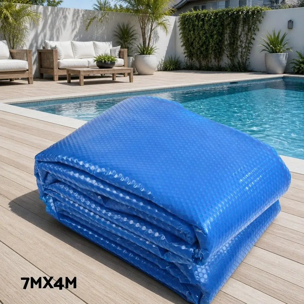 Pool Cover 7x4m Solar Blanket 500 Micron Blue with Aluminium Roller 5.5m Width