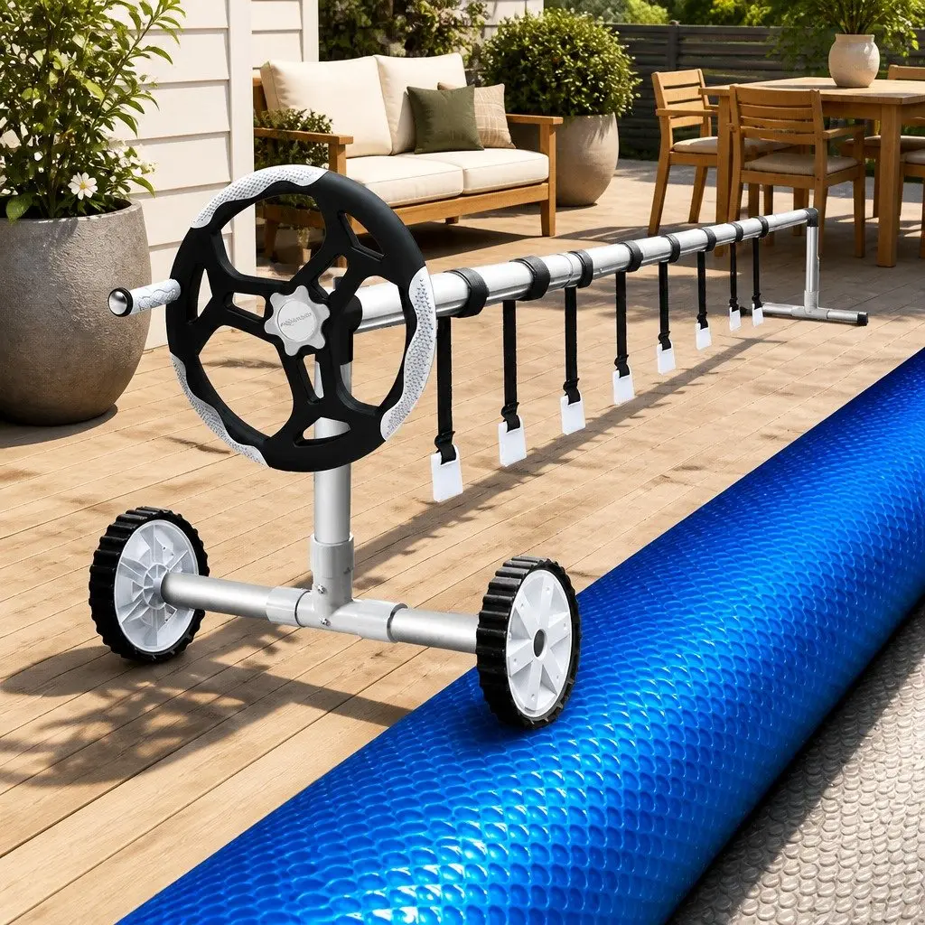 Pool Cover 7x4m Solar Blanket 500 Micron Blue with Aluminium Roller 5.5m Width