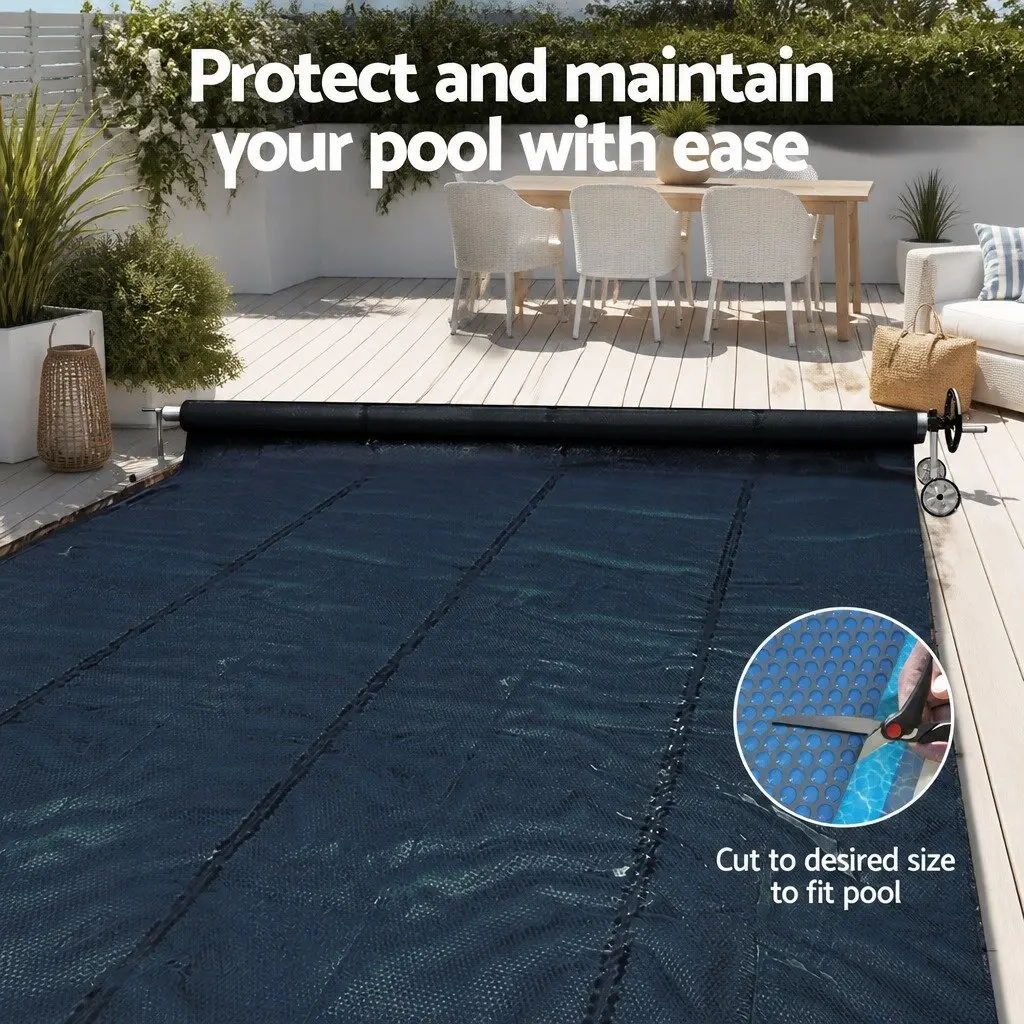 Pool Cover Solar Blanket 600 Micron 7x4m with Aluminium Roller 5.55m Adjustable