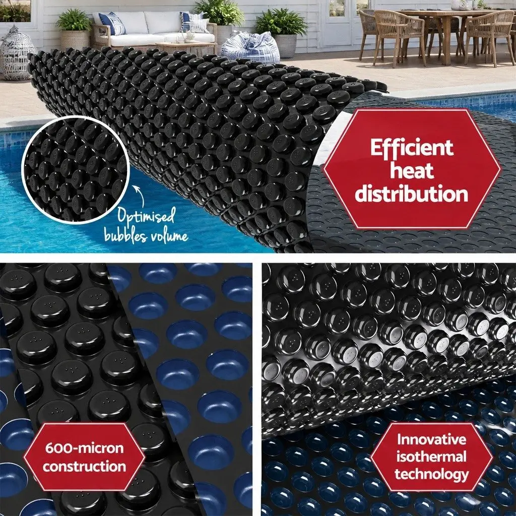Pool Cover Solar Blanket 600 Micron 7x4m with Aluminium Roller 5.55m Adjustable