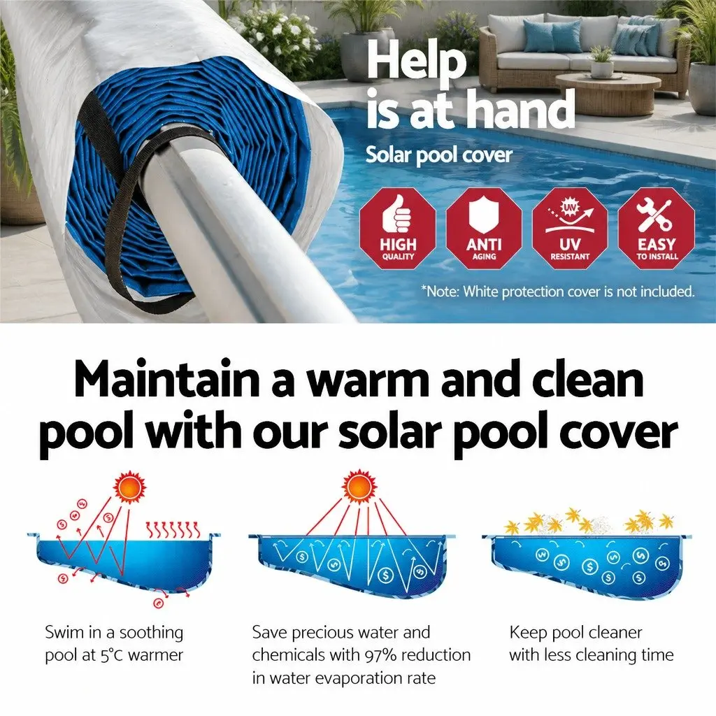 Pool Cover Solar Blanket 8x4.2m 400 Micron Blue with Adjustable Aluminium Roller