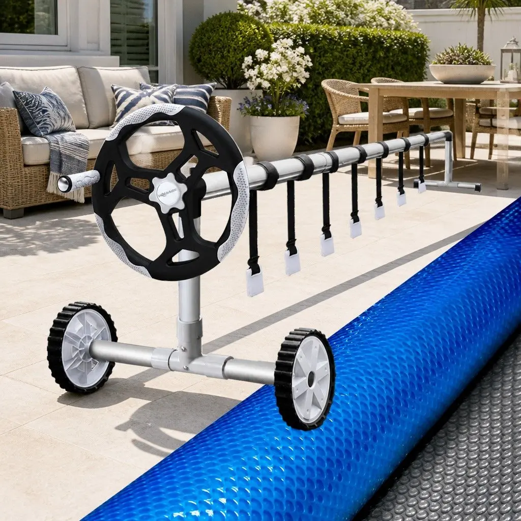 Pool Cover Solar Blanket 8x4.2m 400 Micron Blue with Adjustable Aluminium Roller