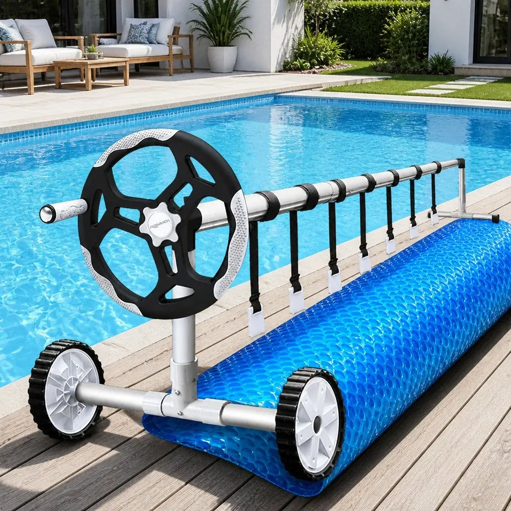 Pool Cover Solar Blanket 8m x 4.2m Blue with Aluminium Roller Kit 500 Micron