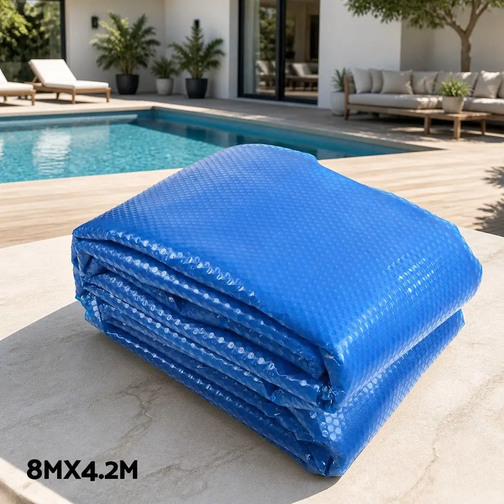 Pool Cover Solar Blanket 8m x 4.2m Blue with Aluminium Roller Kit 500 Micron