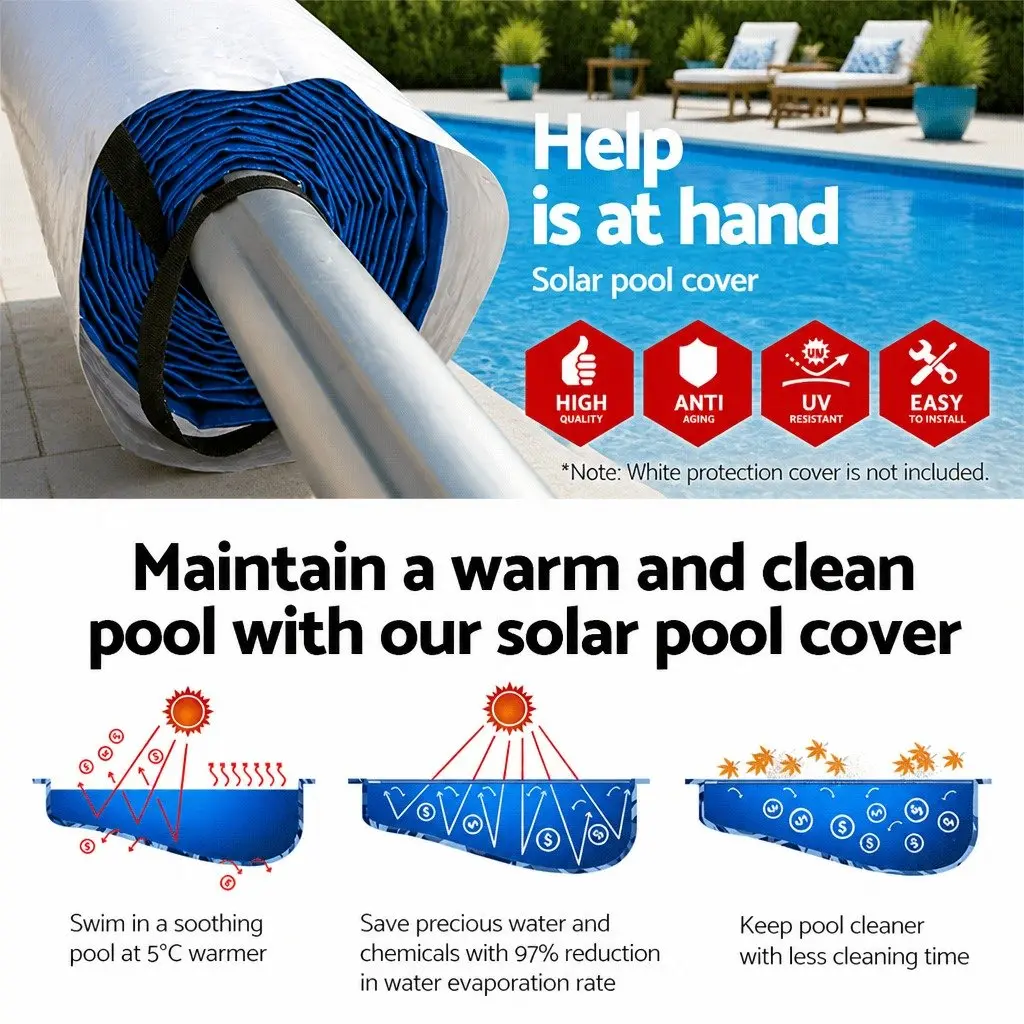 Pool Cover Solar Blanket 8m x 4.2m Blue with Aluminium Roller Kit 500 Micron