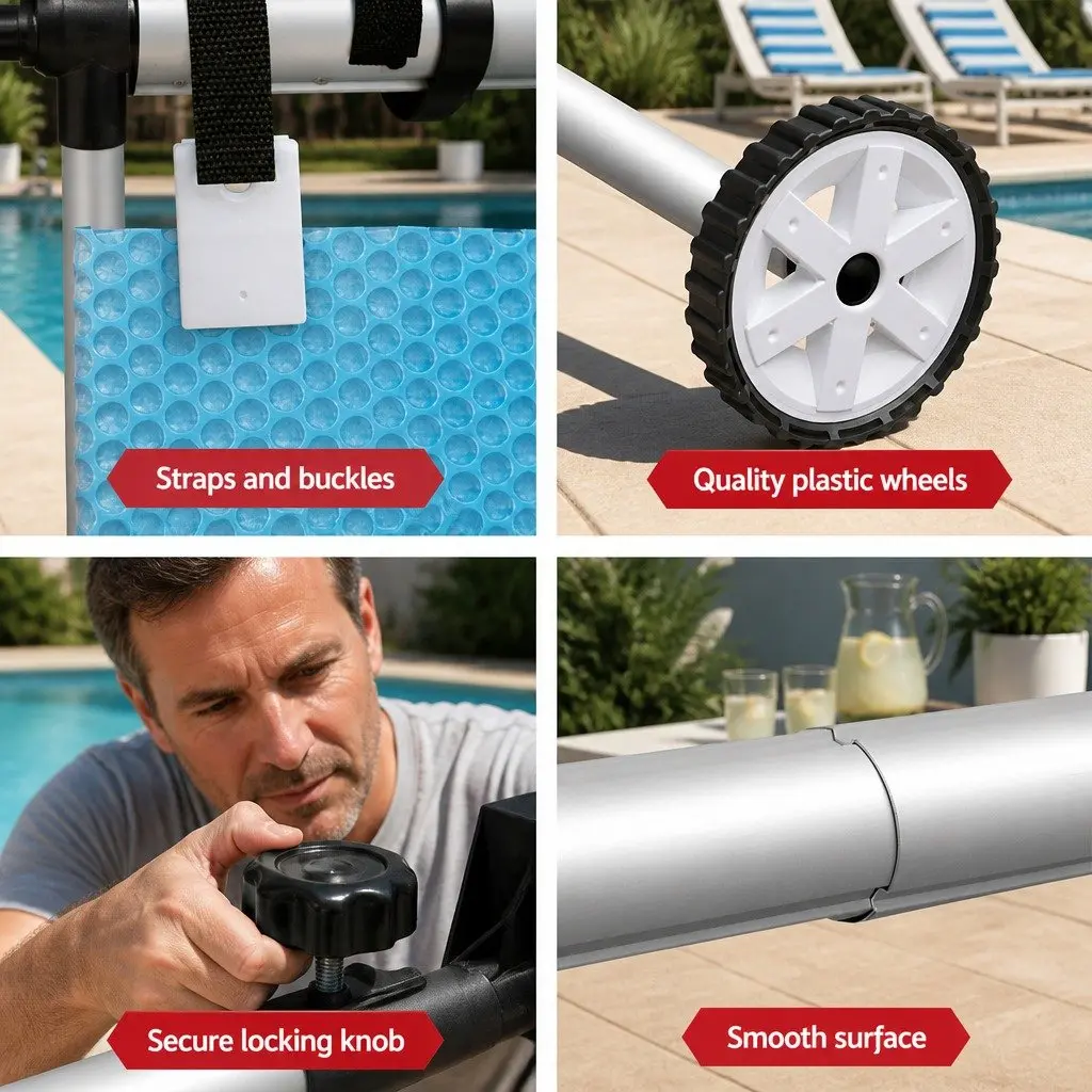 Pool Cover Solar Blanket 8m x 4.2m Blue with Aluminium Roller Kit 500 Micron