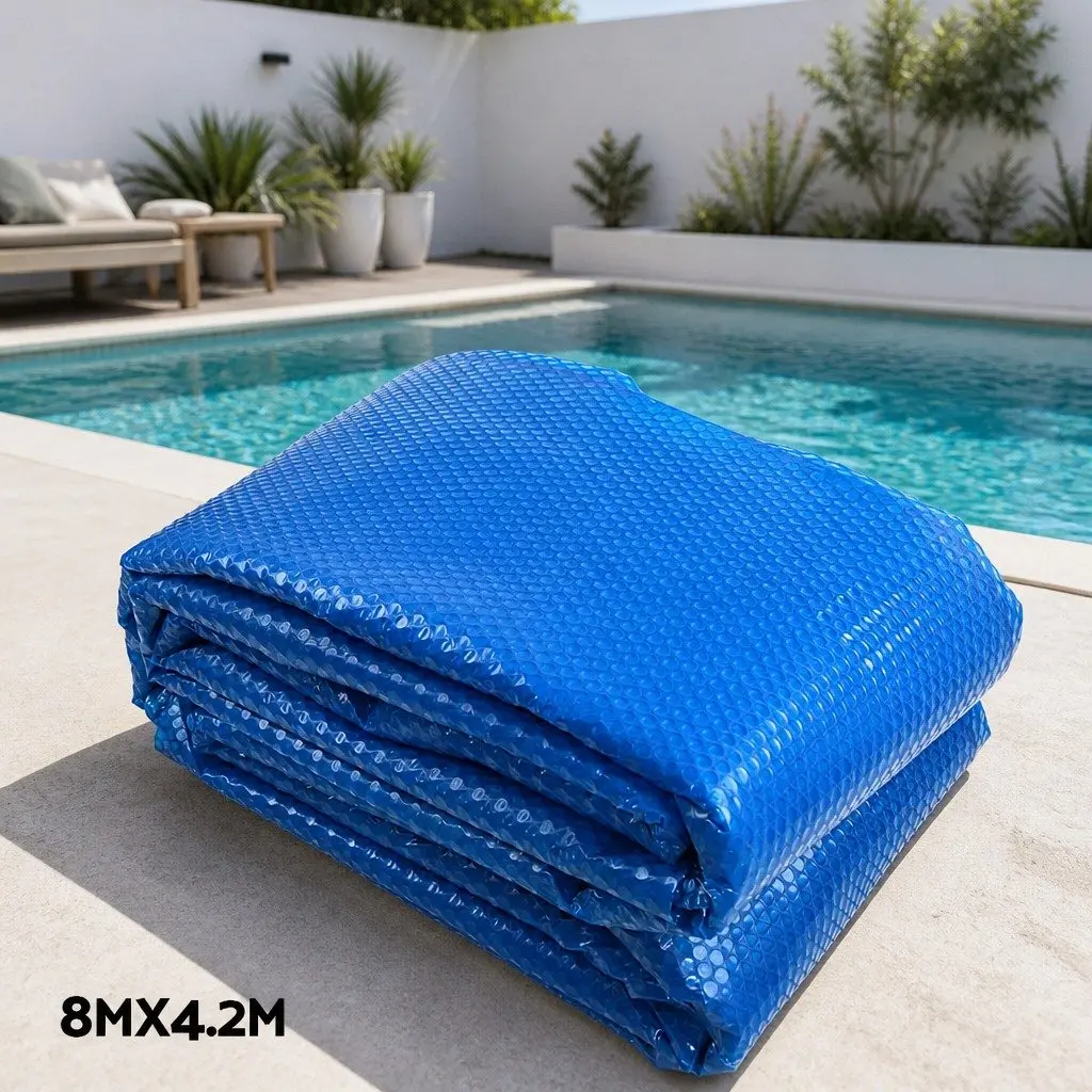 Pool Cover Solar Blanket 8x4.2m 500 Micron Blue Silver with Aluminium Roller