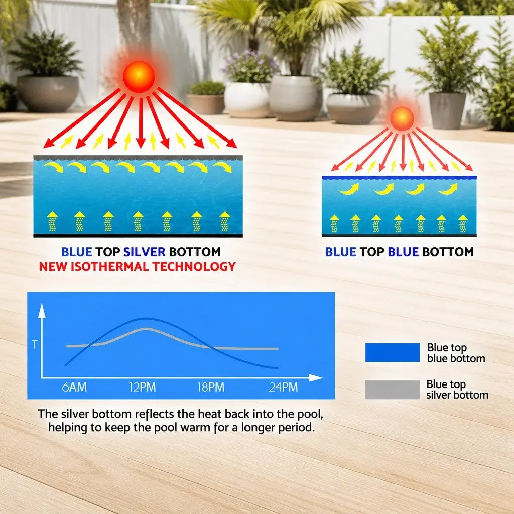 Solar Pool Cover 8x4.2m 500 Micron Blue Silver Bubble