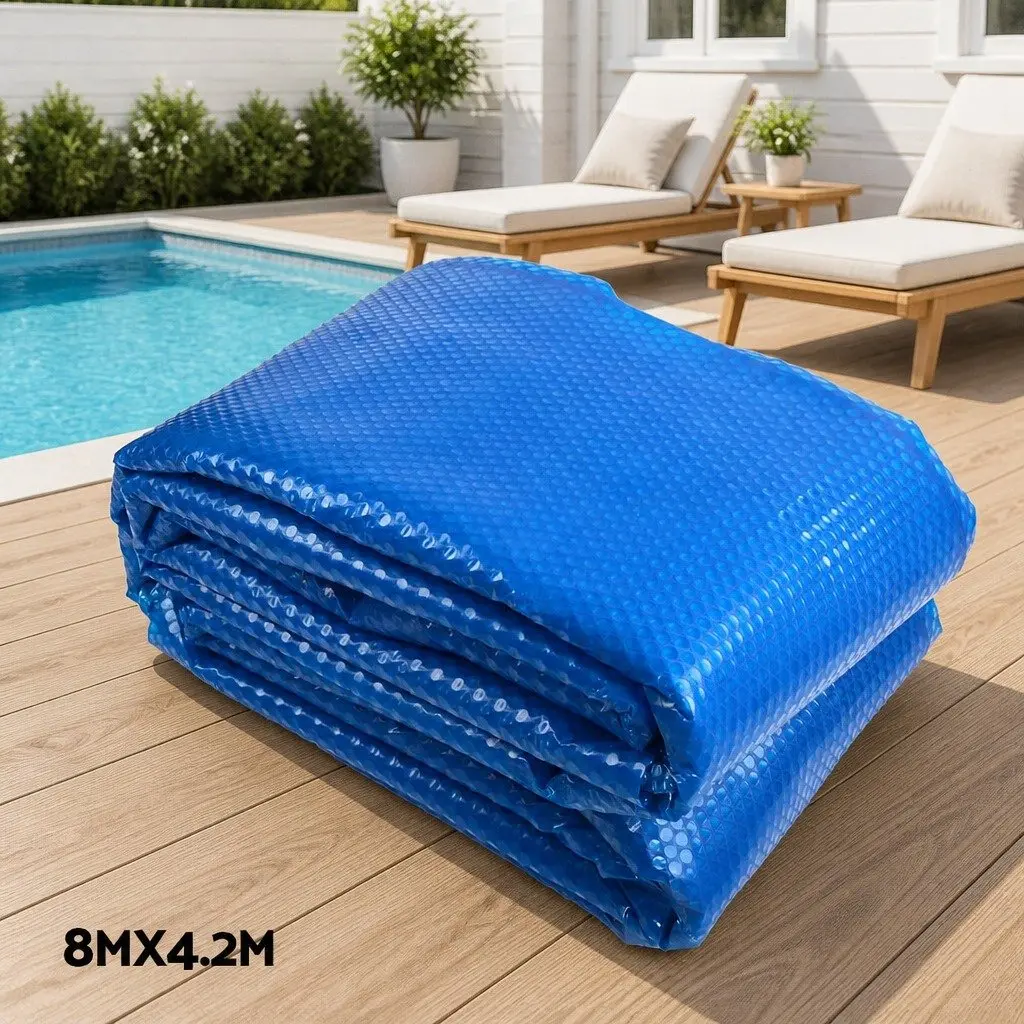 Pool Cover 8x4.2m Solar Blanket Aluminium Roller Blue Silver