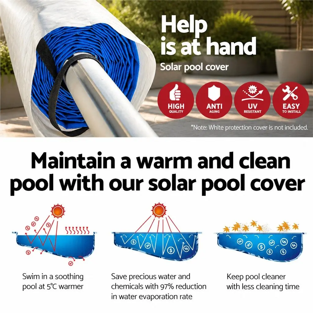 Pool Cover 8x4.2m Solar Blanket Aluminium Roller Blue Silver