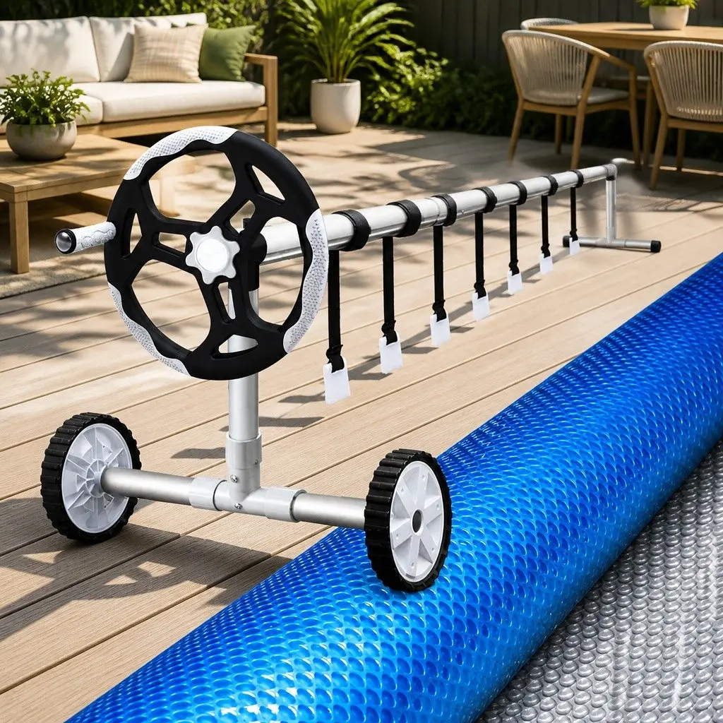Pool Cover 8x4.2m Solar Blanket Aluminium Roller Blue Silver