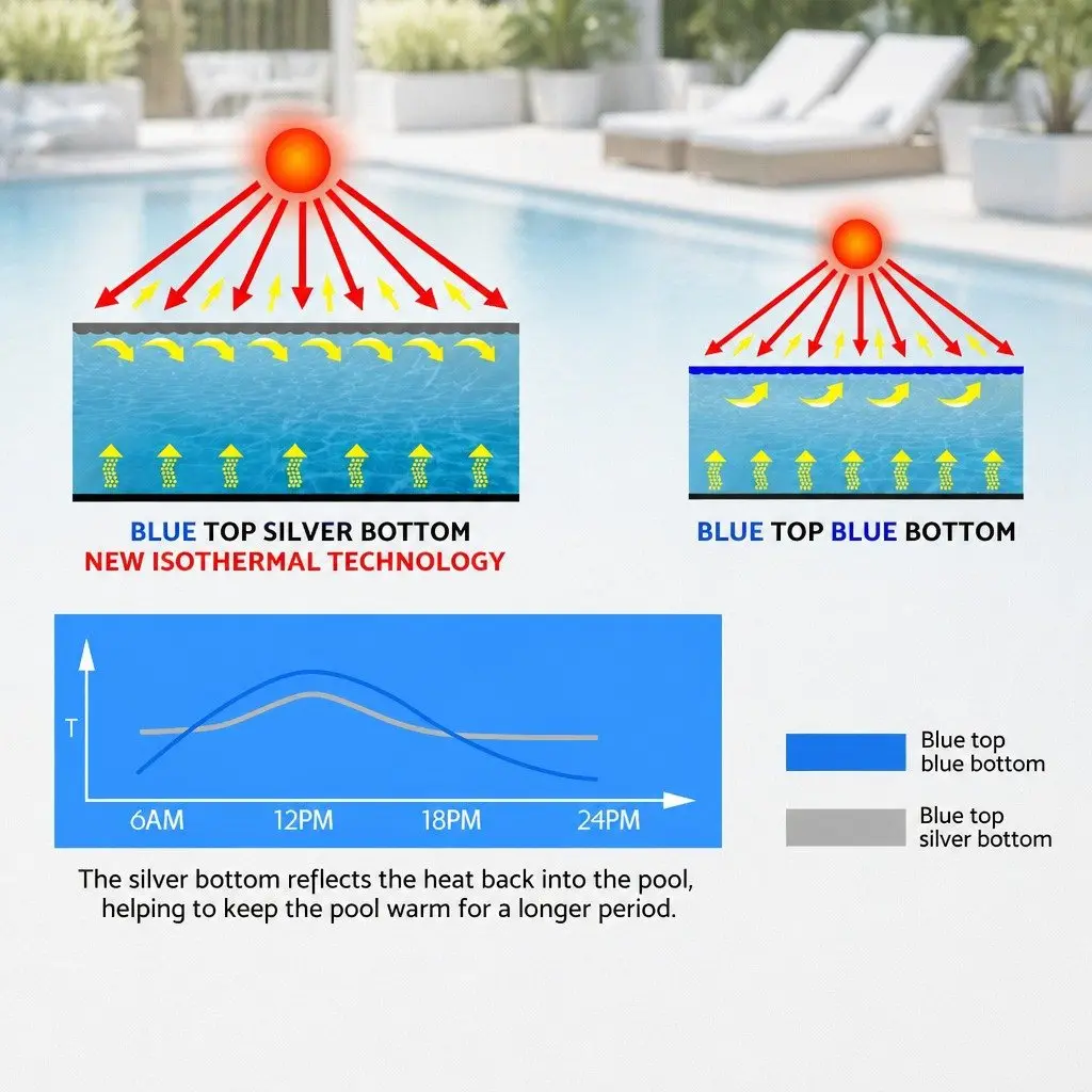 Solar Pool Cover Heat Retention 8x4.2m Blue Silver 400 Micron
