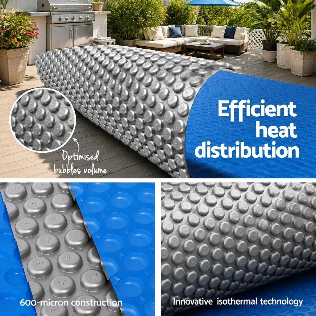 Solar Pool Cover 8x4.2m 600 Micron Bubble Heat Blanket Blue Silver Isothermal