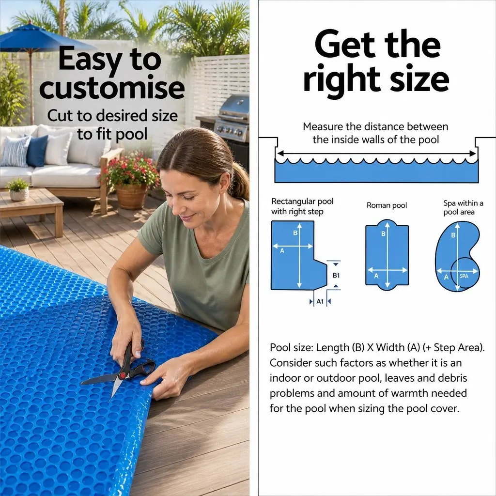 Solar Pool Cover 8x4.2m 600 Micron Bubble Heat Blanket Blue Silver Isothermal
