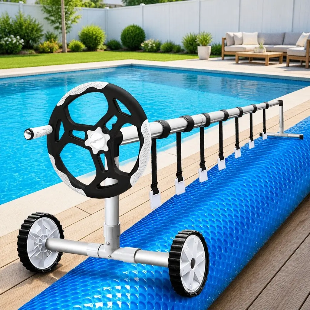 Pool Cover 8.5x4.2m Solar Blanket 500 Micron with Aluminium Roller 5.5m Width