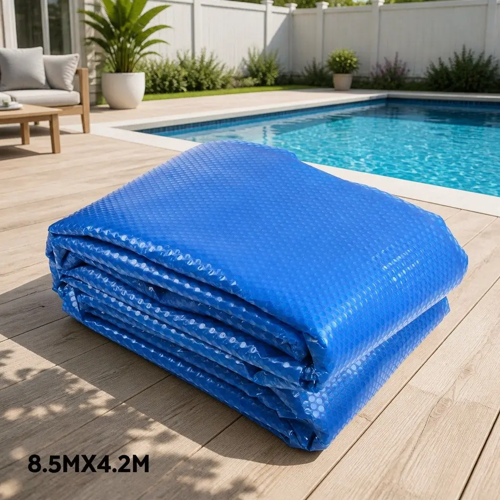 Pool Cover 8.5x4.2m Solar Blanket 500 Micron with Aluminium Roller 5.5m Width