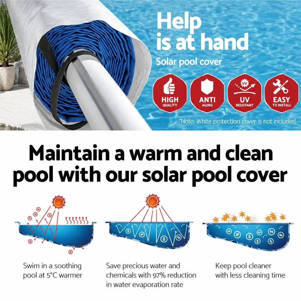 Pool Cover 8.5x4.2m Solar Blanket 500 Micron with Aluminium Roller 5.5m Width