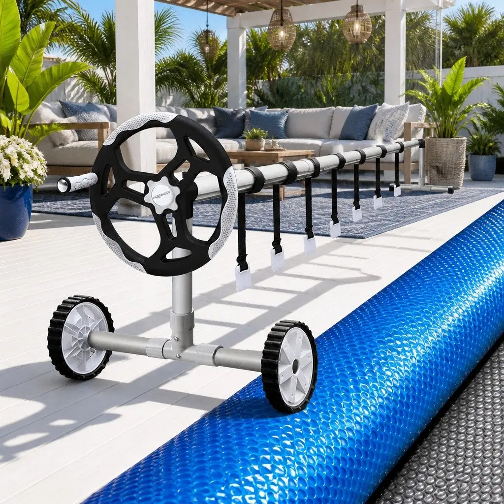 Pool Cover 8.5x4.2m Solar Blanket 500 Micron with Aluminium Roller 5.5m Width